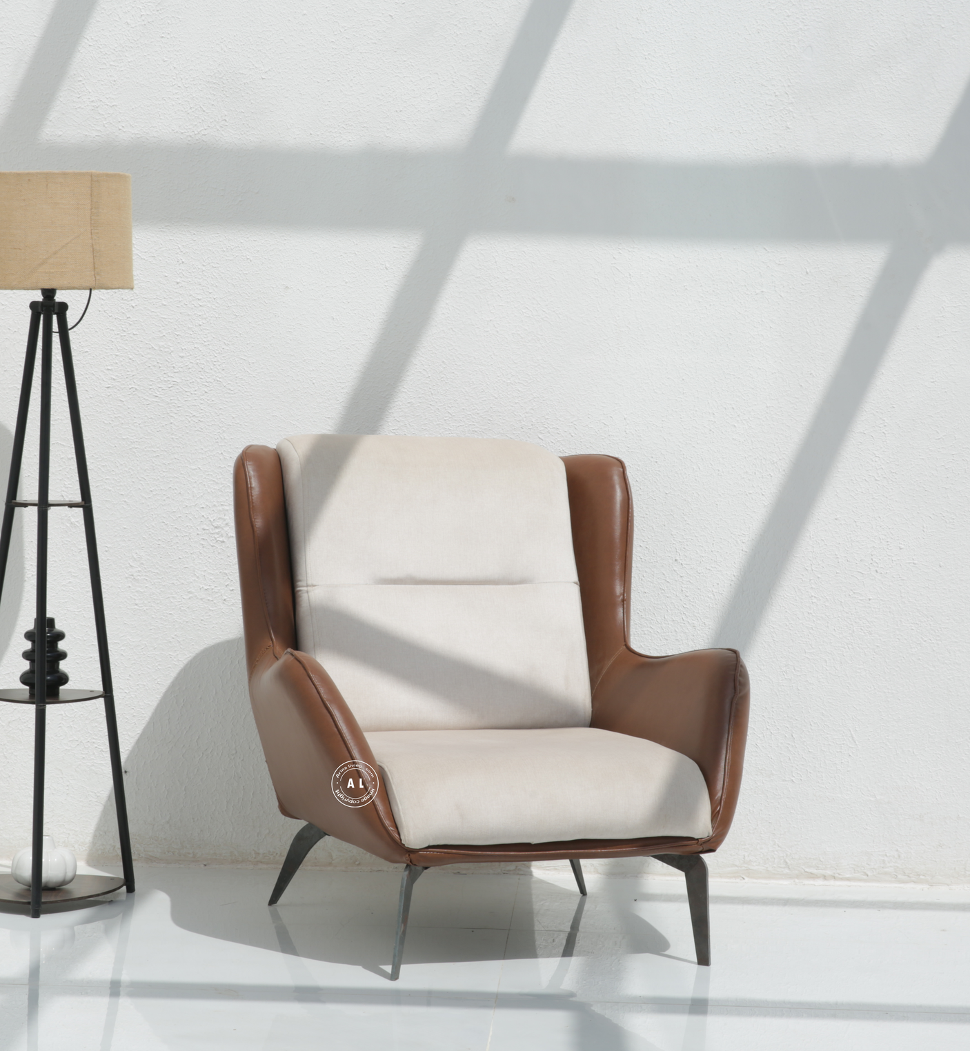 Native Wooden Lounge Chair – Premium Rexine & Cotton Upholstered Accent Chair with Metal Legs