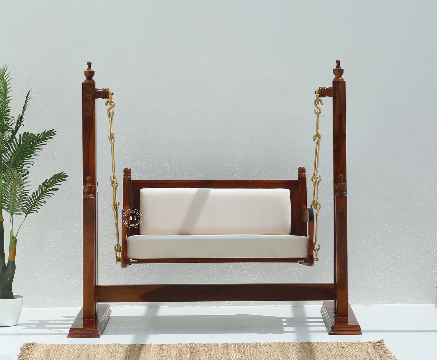 Quant Sheesham Wood Indoor Swing (Jhula) with Cushion - Honey finish Arina Living