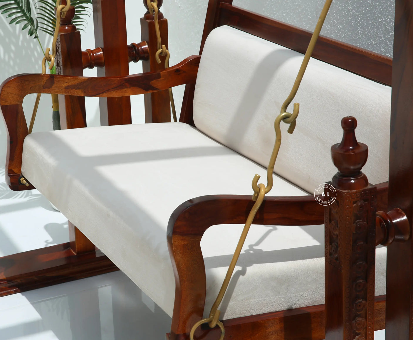 Quant Sheesham Wood Indoor Swing (Jhula) with Cushion - Honey finish Arina Living