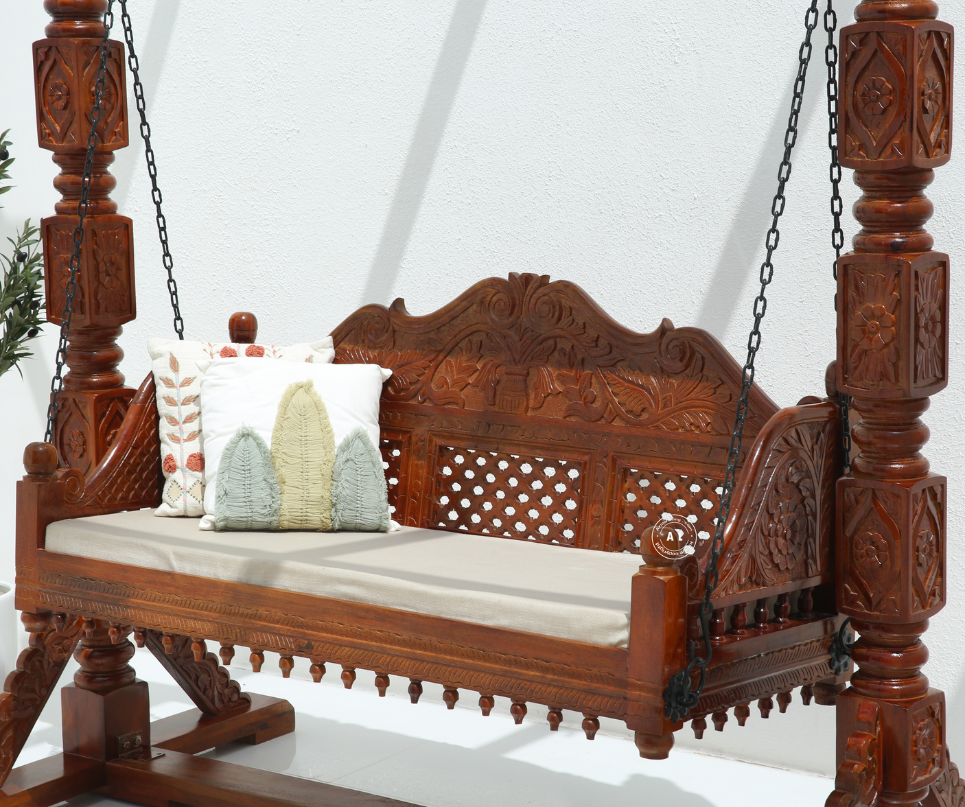 Regis Mango Wood Carved Swing (Jhula) – Honey Finish
