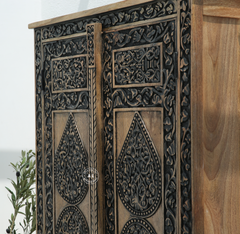 Dea Wooden Carved Wardrobe with 2 Door Arina Living