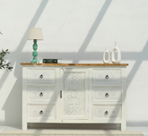 Exeter Solid Mango Wood 6 Drawer 1 Door Wooden Chest of Drawers – White Finish Arina Living
