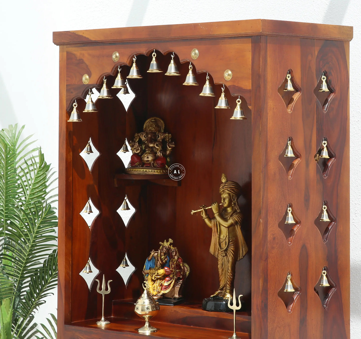 Hype Sheesham Wood Floor Standing Temple with Doors & Drawers - Honey finish Arina Living