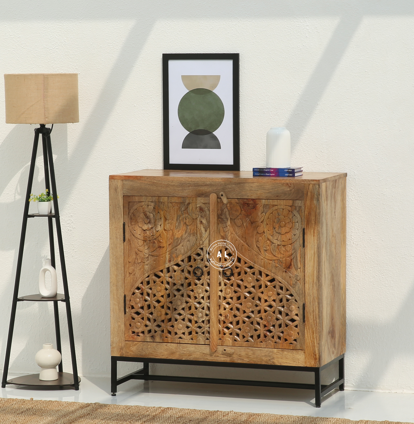 Tierra Wooden 2 Door Carved Cabinet