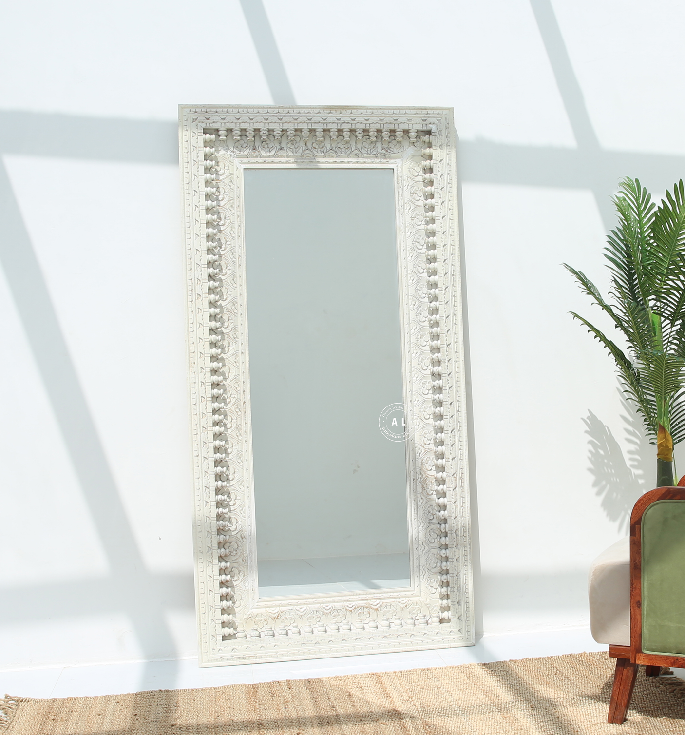 Mellor Mango wood Carving Mirror Frame – White Finish