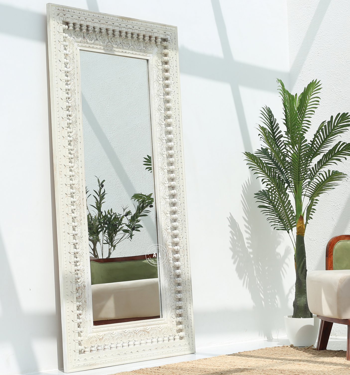 Mellor Mango wood Carving Mirror Frame – White Finish