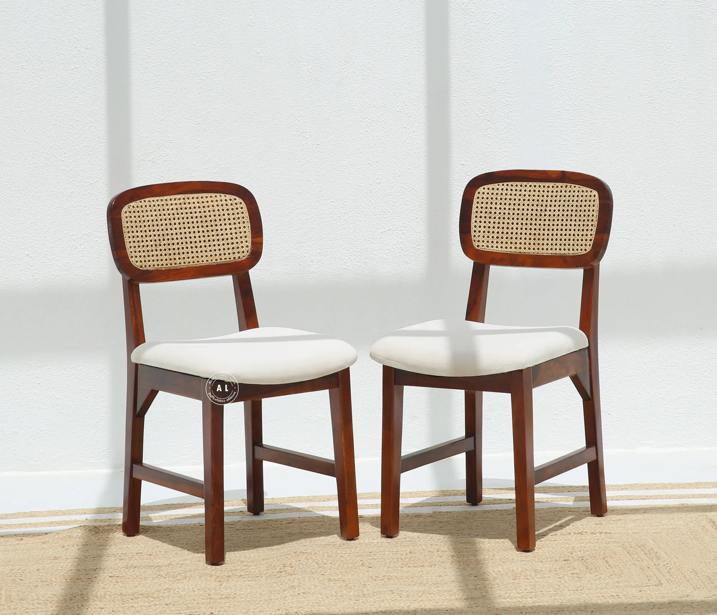 Vandor Sheesham Wood Dining Chair with Cane Back & Cushioned Seat - Honey Finish , Single Piece Arina Living