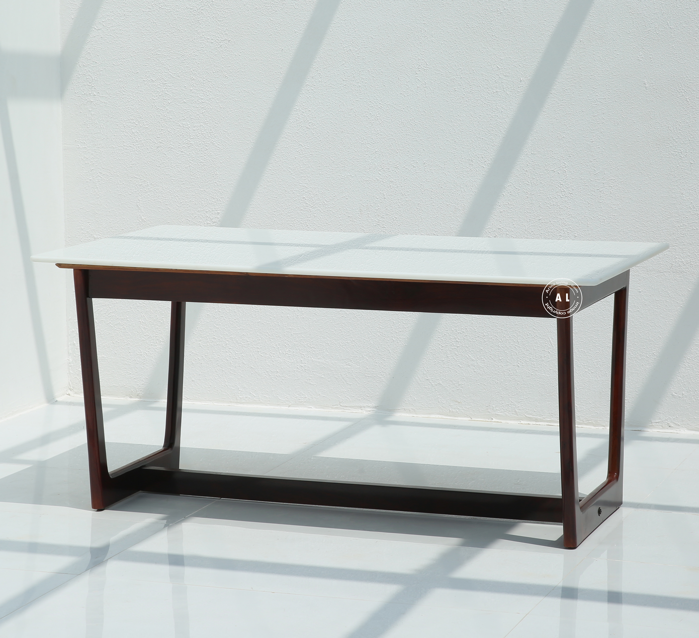 Clover 6 Seater Sheesham Wood Dining Table with Marble Top - Teak Finish