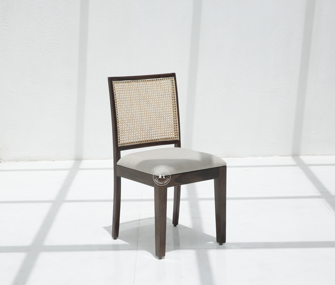 Scotts Mango Wood Dining Chair with Cane Back & Cushioned Seat – Walnut Finish
