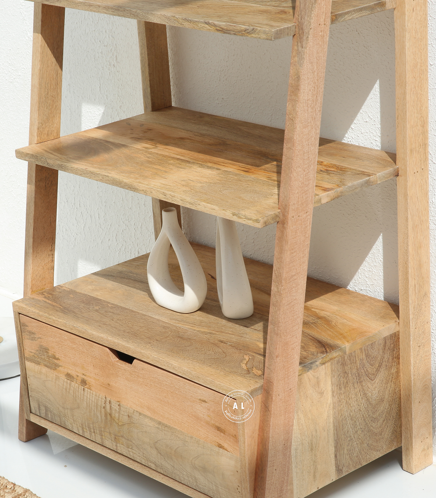 Cardine Mango wood Ladder Bookcase With 1 Drawer - Natural finish