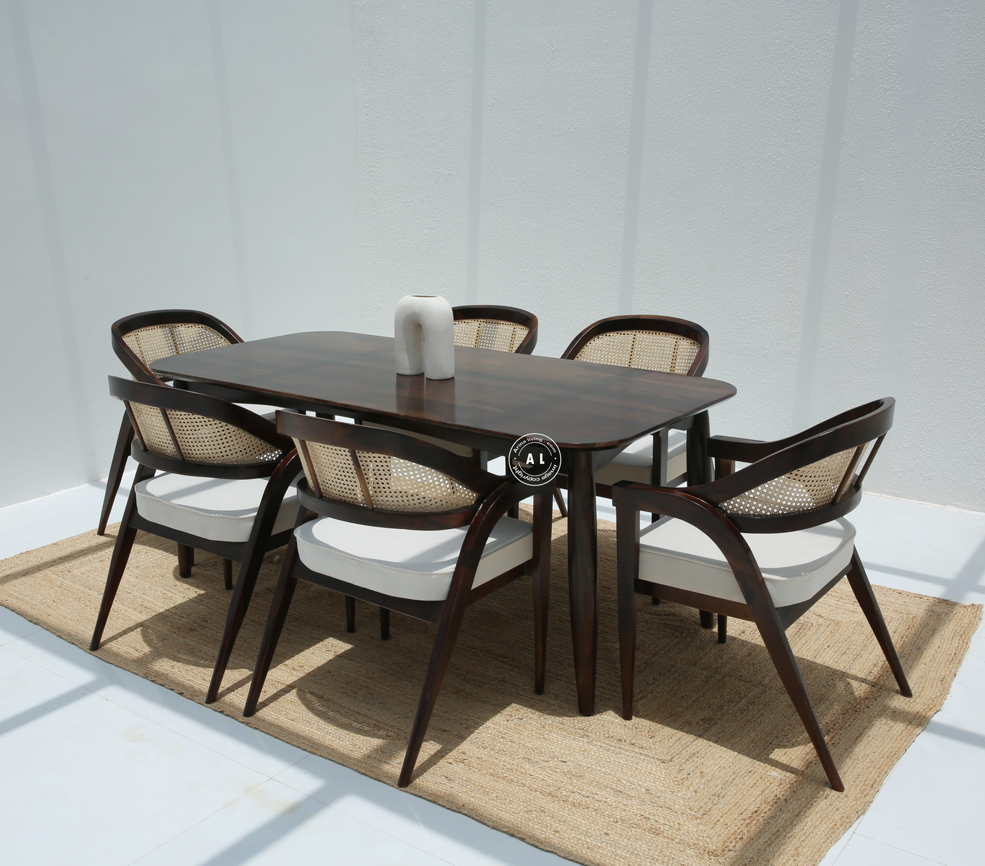 Sheesham Wood 6 Seater Dining Table – Only Table , Walnut Finish Arina Living