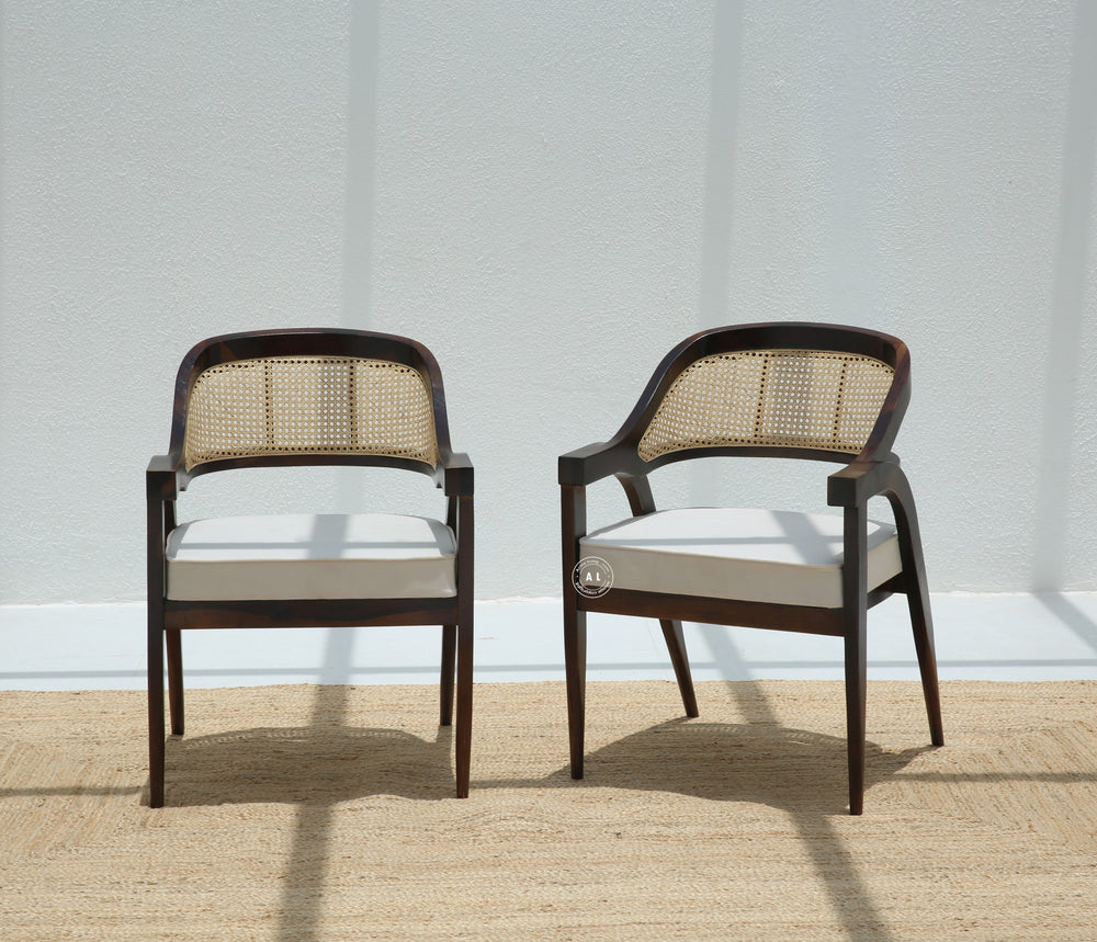 Logist Wooden Dining Chair in Sheesham Wood & Cane Walnut Finish , Single Piece Arina Living
