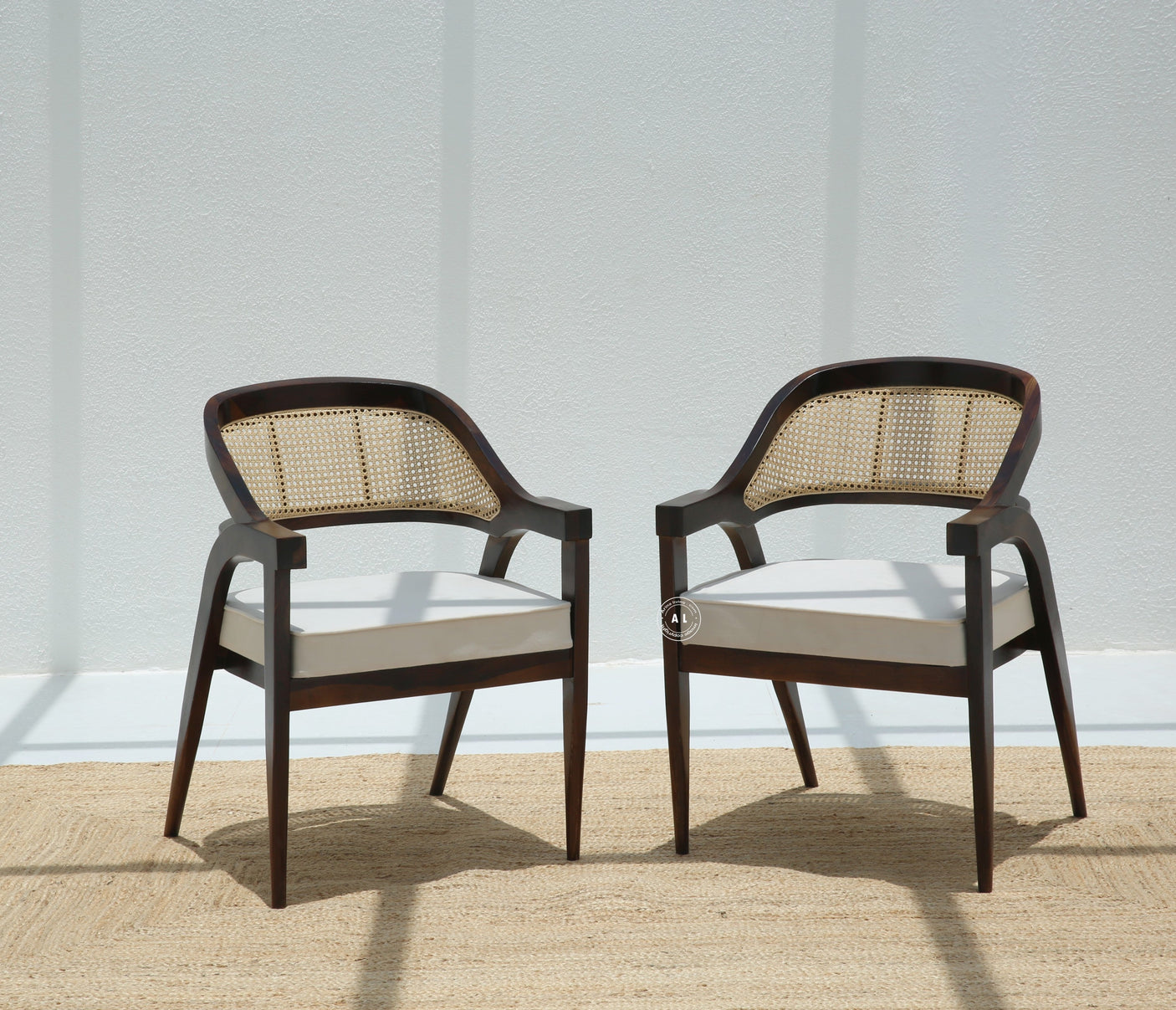 Logist Wooden Dining Chair in Sheesham Wood & Cane Walnut Finish , Single Piece Arina Living