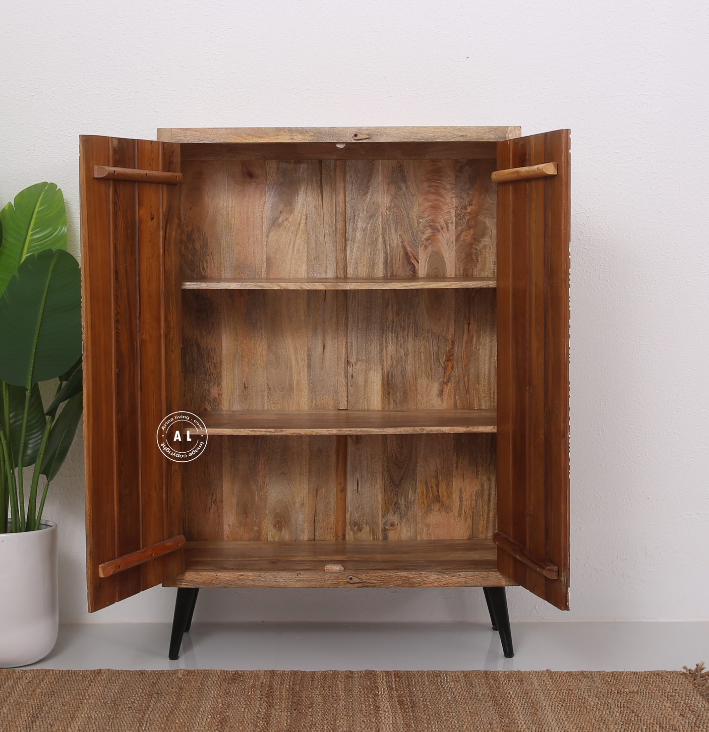 Solid Mango Wood Carved Sideboard Arina Living