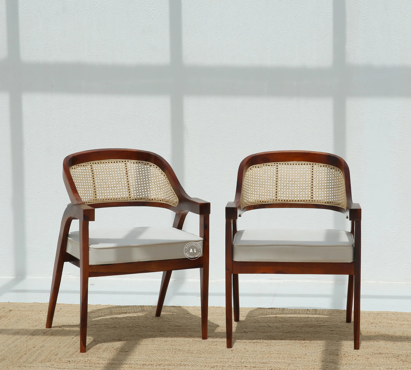 Logist Wooden Dining Chair in Sheesham Wood & Cane - Honey Finish , Single Piece Arina Living
