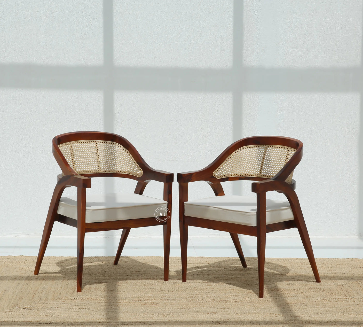 Logist Wooden Dining Chair in Sheesham Wood & Cane - Honey Finish , Single Piece Arina Living