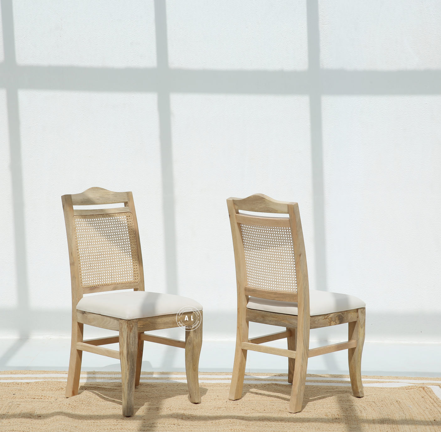Mango Wood Dining Chair with Cane Back & Cushioned Seat – Natural Finish , 1 pcs