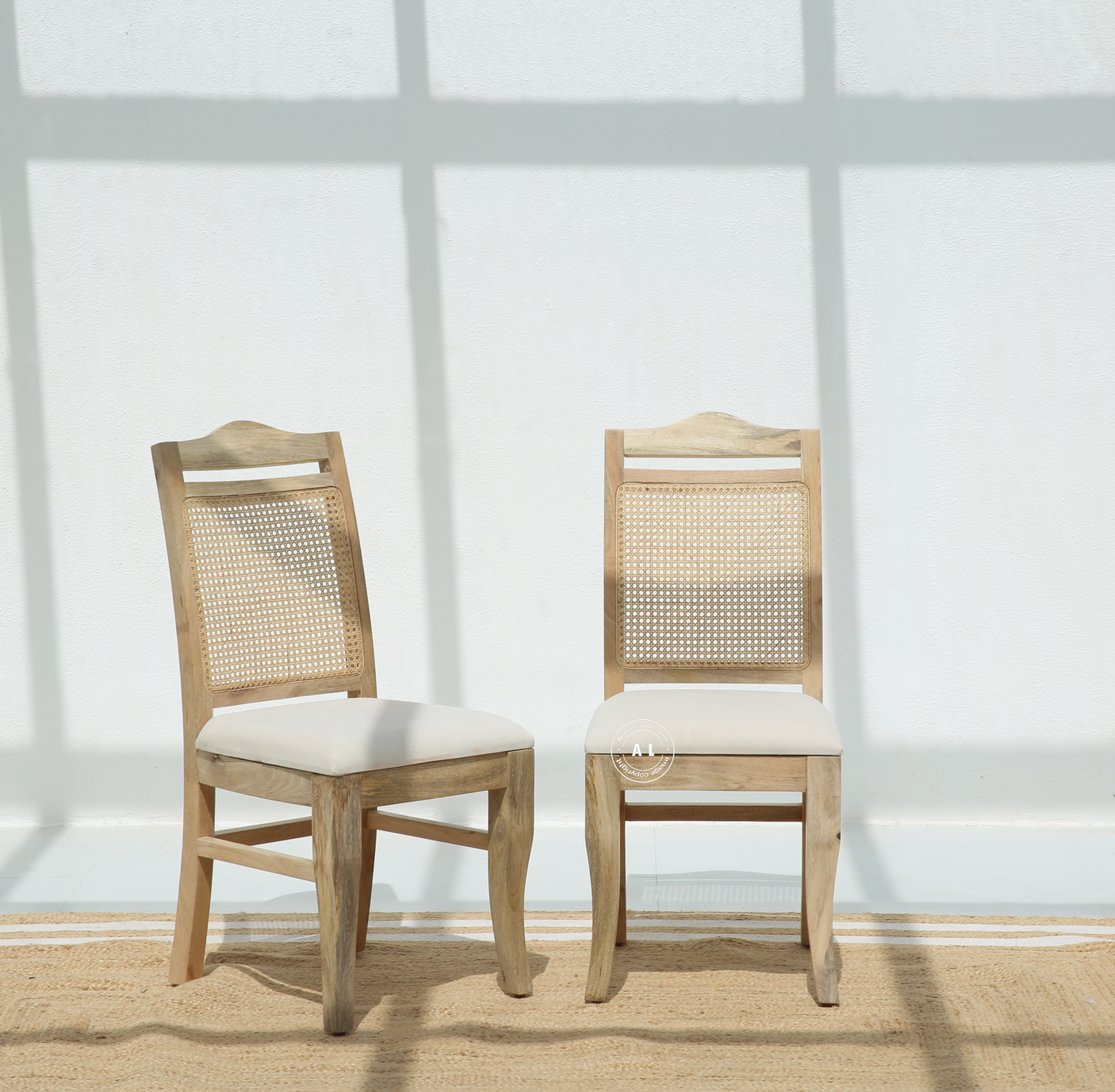 Mango Wood Dining Chair with Cane Back & Cushioned Seat – Natural Finish , 1 pcs
