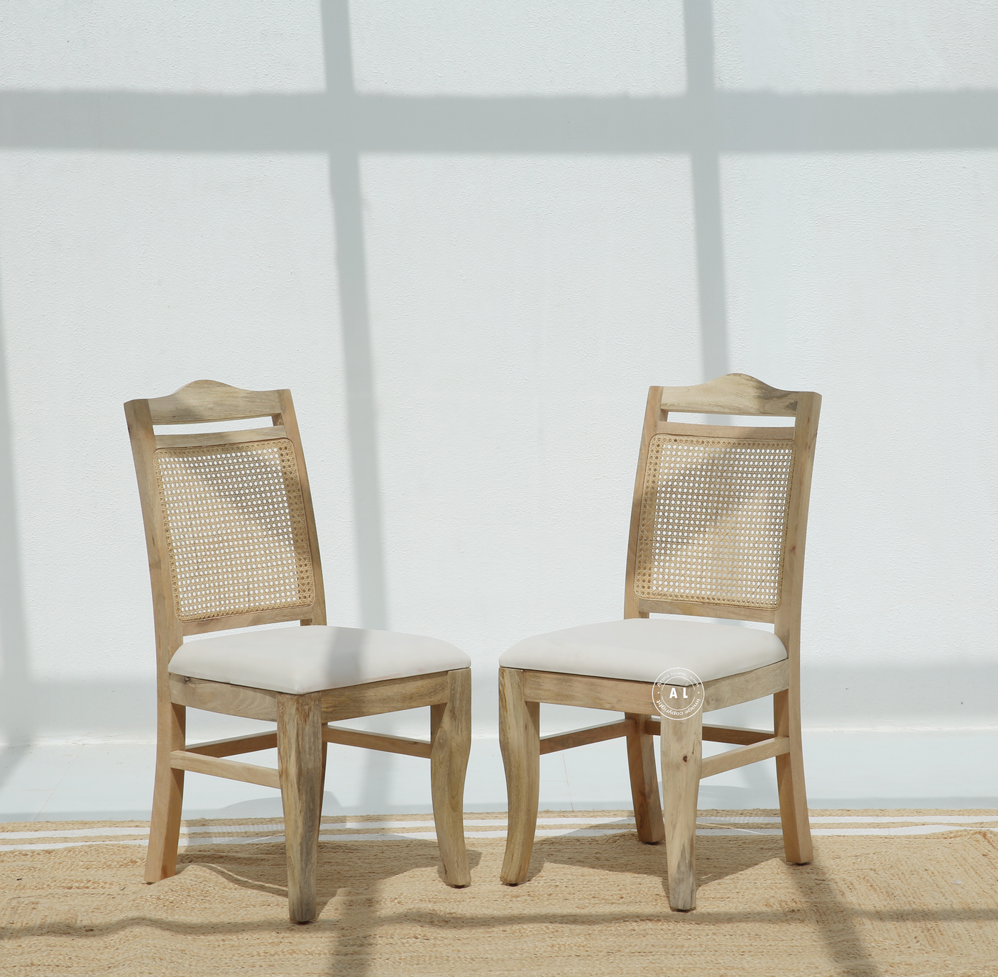 Mango Wood Dining Chair with Cane Back & Cushioned Seat – Natural Finish , 1 pcs