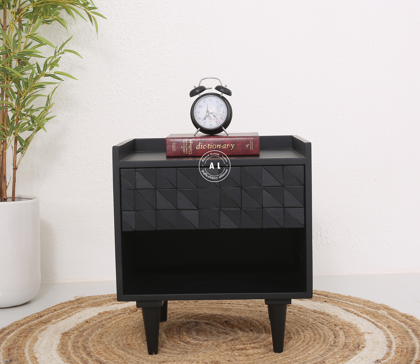 Hearld Solid Mango Wood Bedside Table with Drawer - Black finish Arina Living