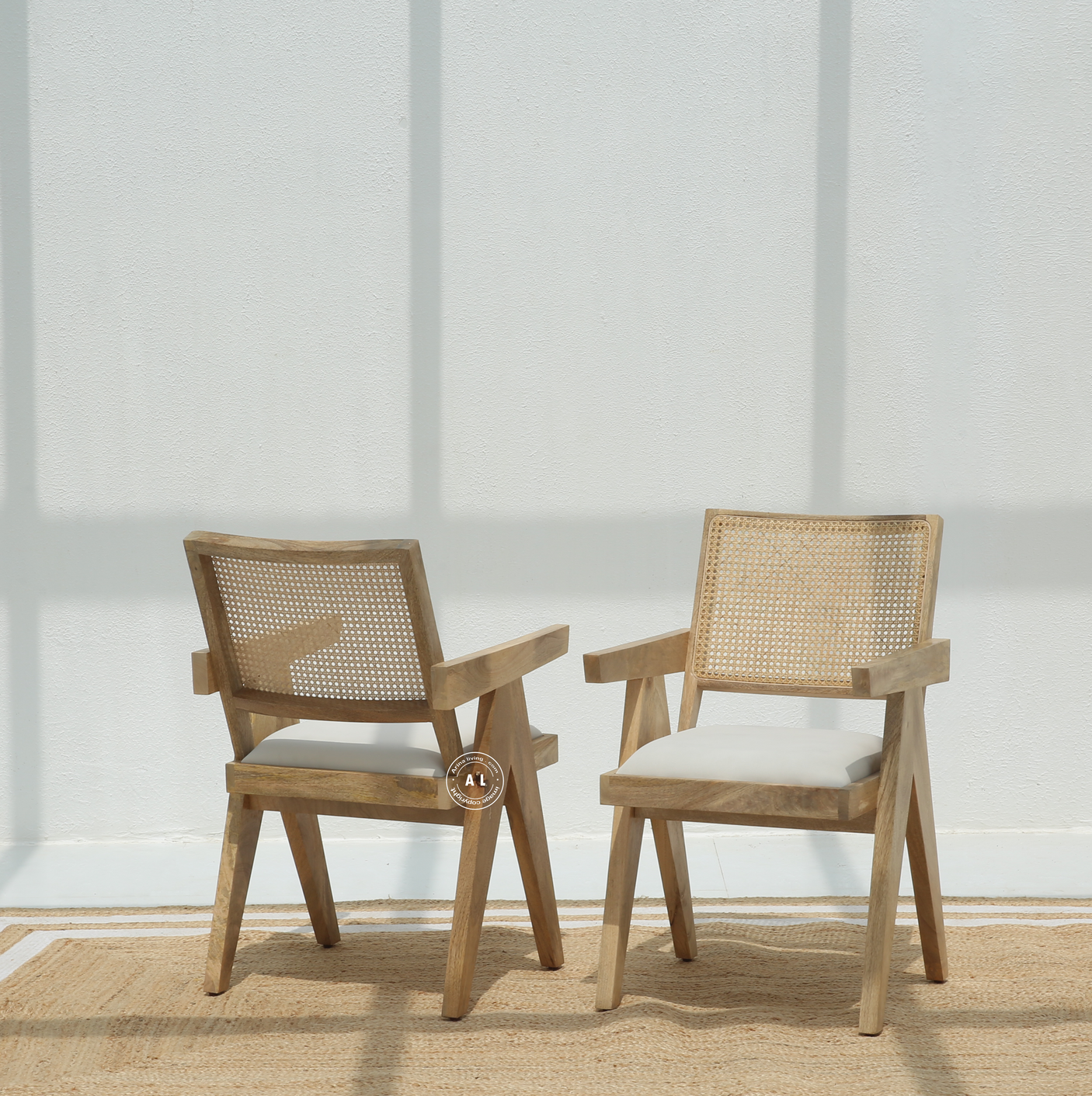 Max Mango Wood Dining Chair with Cane Back & Cushioned Seat – Natural Finish (1 Piece)