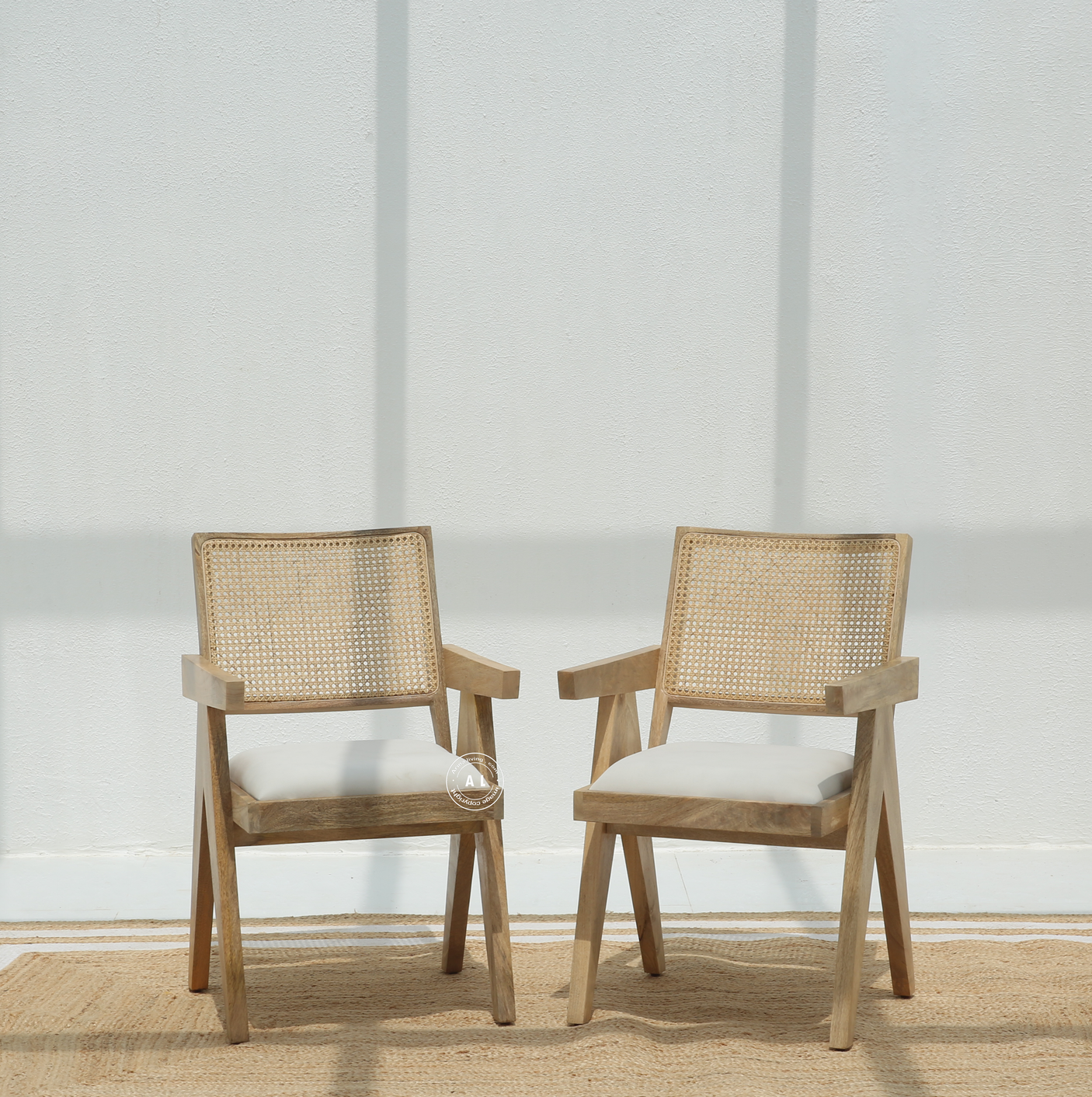 Max Mango Wood Dining Chair with Cane Back & Cushioned Seat – Natural Finish (1 Piece)