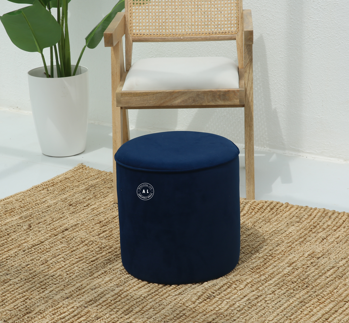 Velvet round Pouf - Indigo Blue