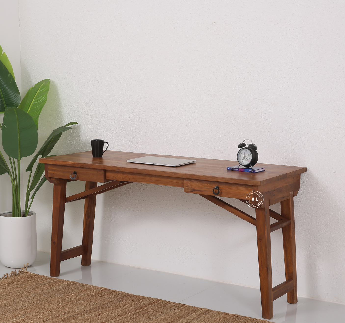 Field Teak Wood Study Table with Drawer Storage