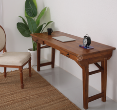 Field Teak Wood Study Table with Drawer Storage – Teak Finish Arina Living