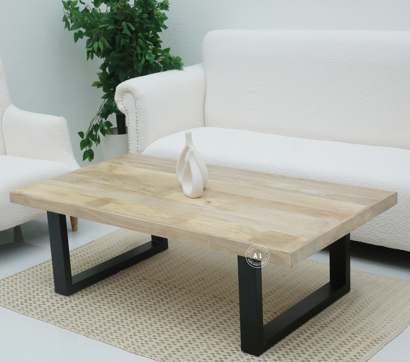 Zest Coffee Table – Solid Mango Wood & Black Metal Base - Natural finish