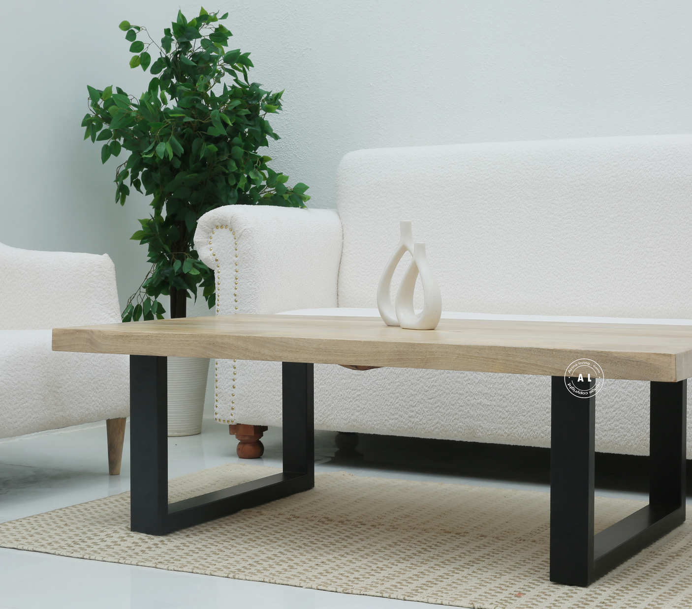 Zest Coffee Table – Solid Mango Wood & Black Metal Base - Natural finish