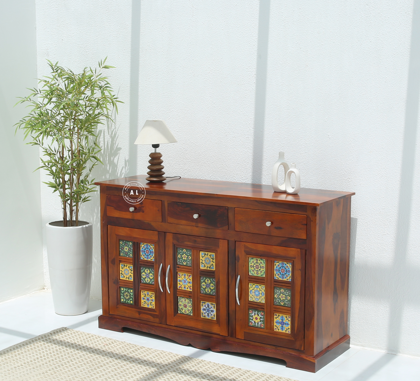 Brio Wooden Storage Cabinet | Solid Sheesham Wood Cabinet in Honey Finish
