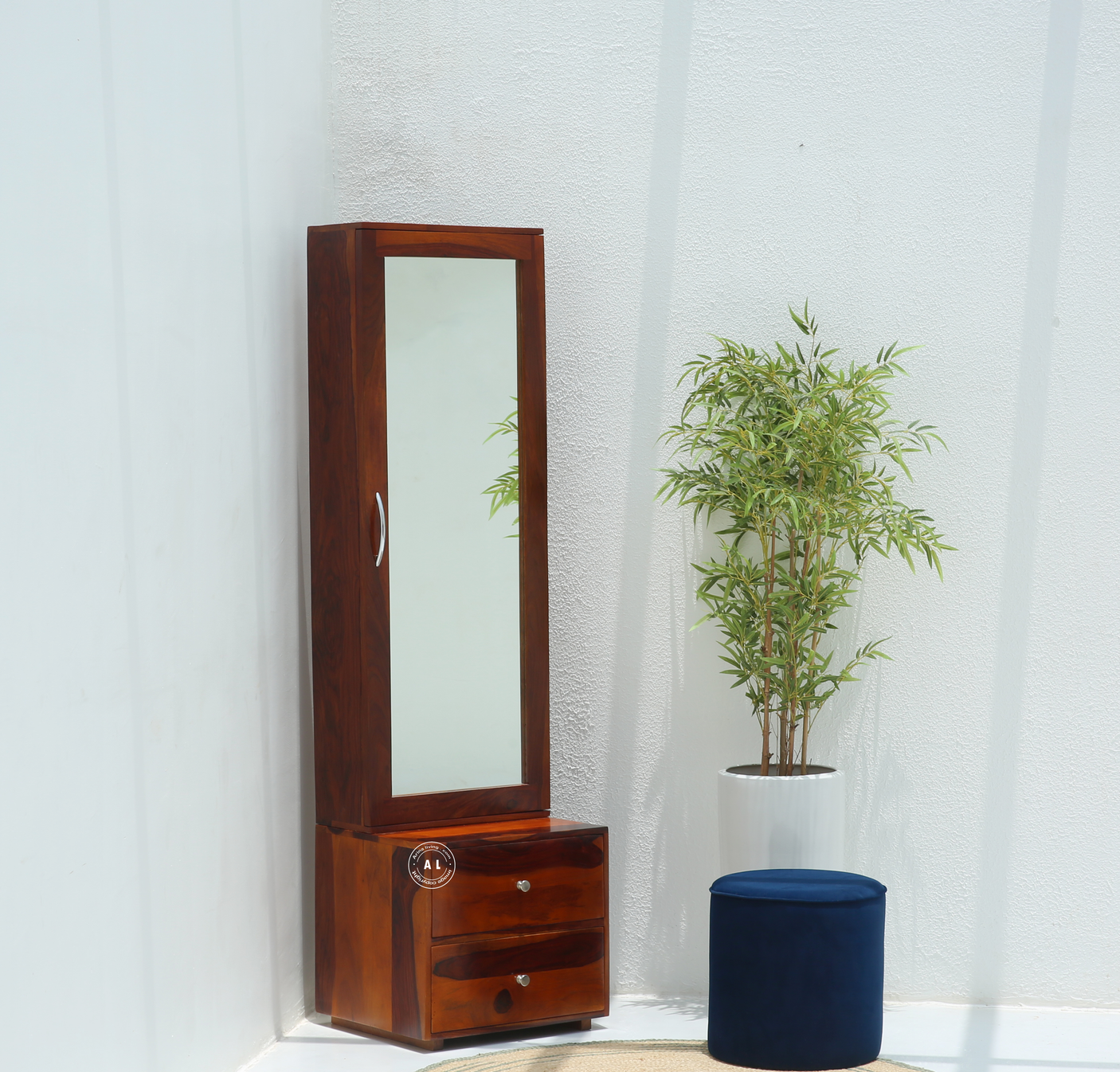Sleek Sheesham Wood Dressing Table with Mirror & Storage – Honey Finish