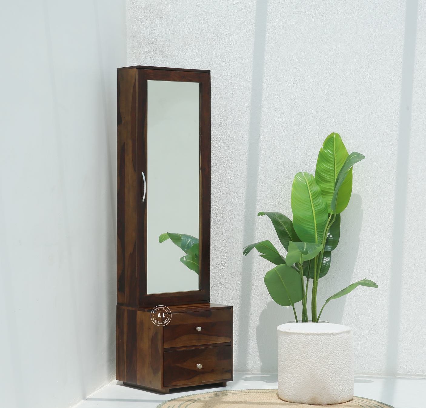 Sleek Sheesham Wood Dressing Table with Mirror & Storage – Honey Finish