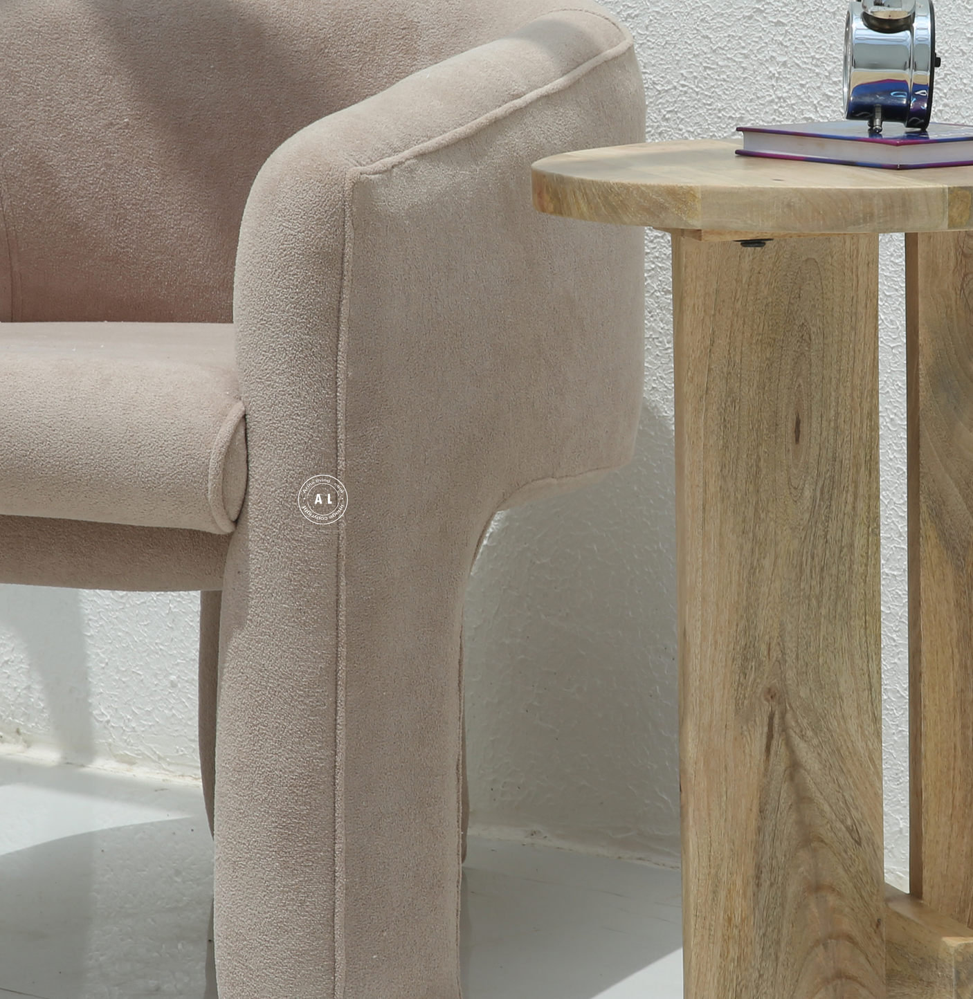 Trigon Wooden Arm Chair – Velvet Upholstered Modern Lounge Chair for Living Room