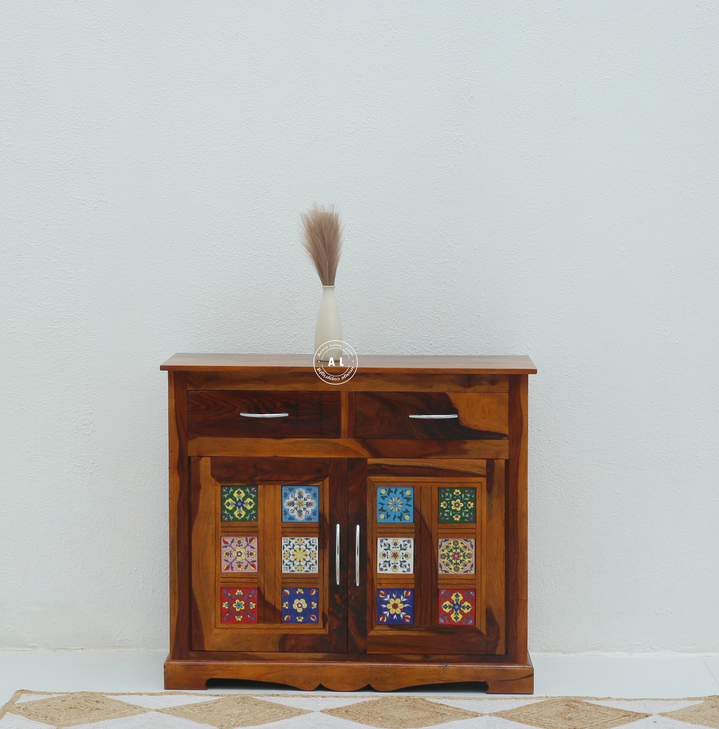 Brio 2 Door 2 Drawer Sheesham Wood Sideboard Cabinet in Honey Finish