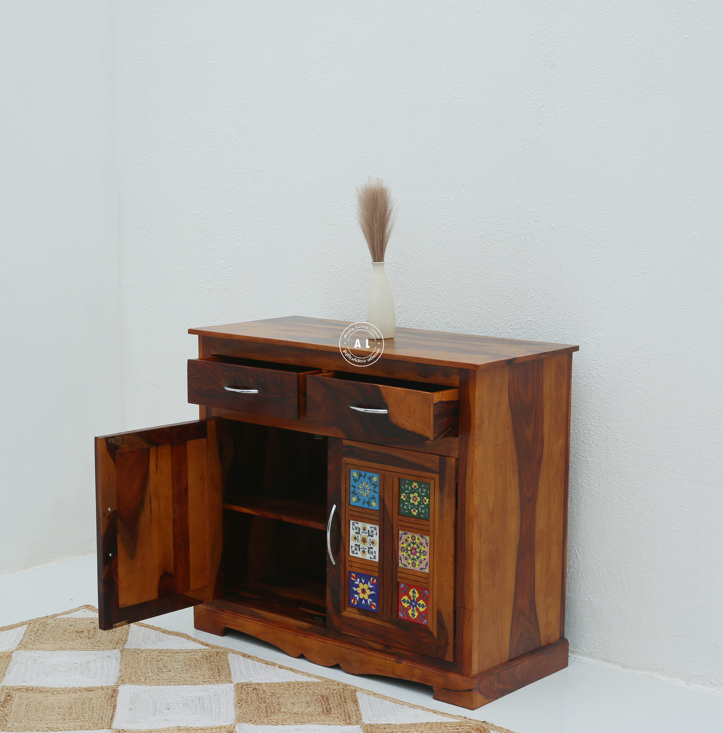 Brio 2 Door 2 Drawer Sheesham Wood Sideboard Cabinet in Honey Finish