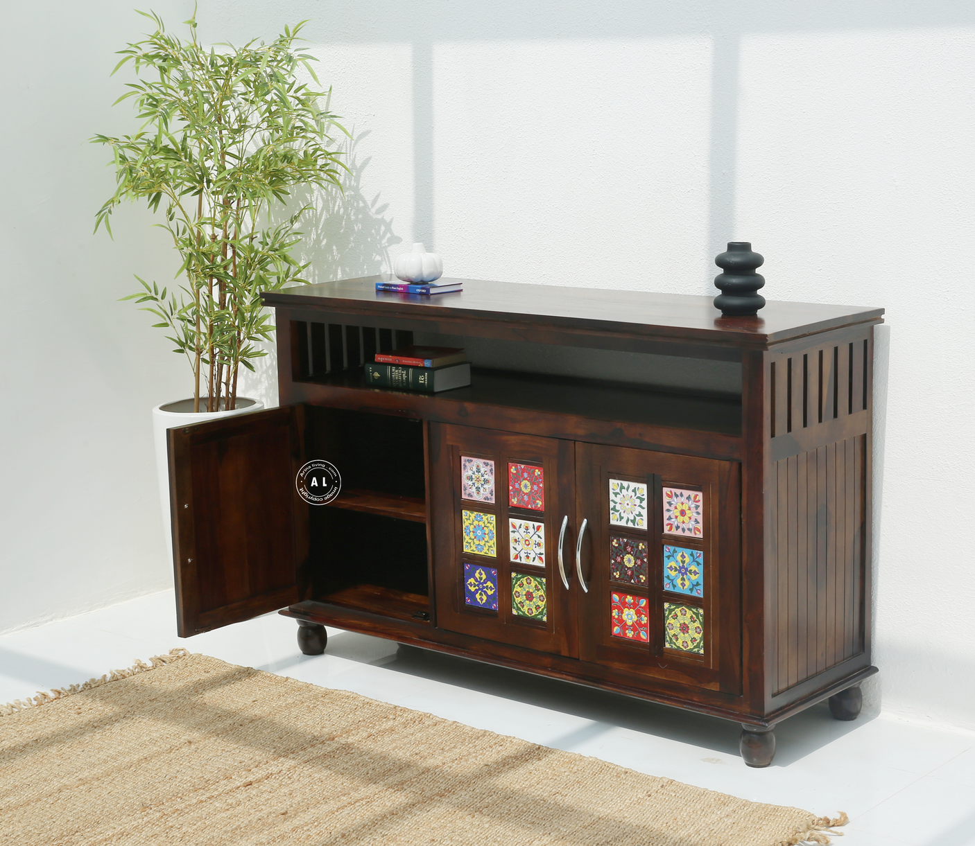 Brio 3 Door Sheesham Wood Sideboard & Cabinet - Walnut Finish