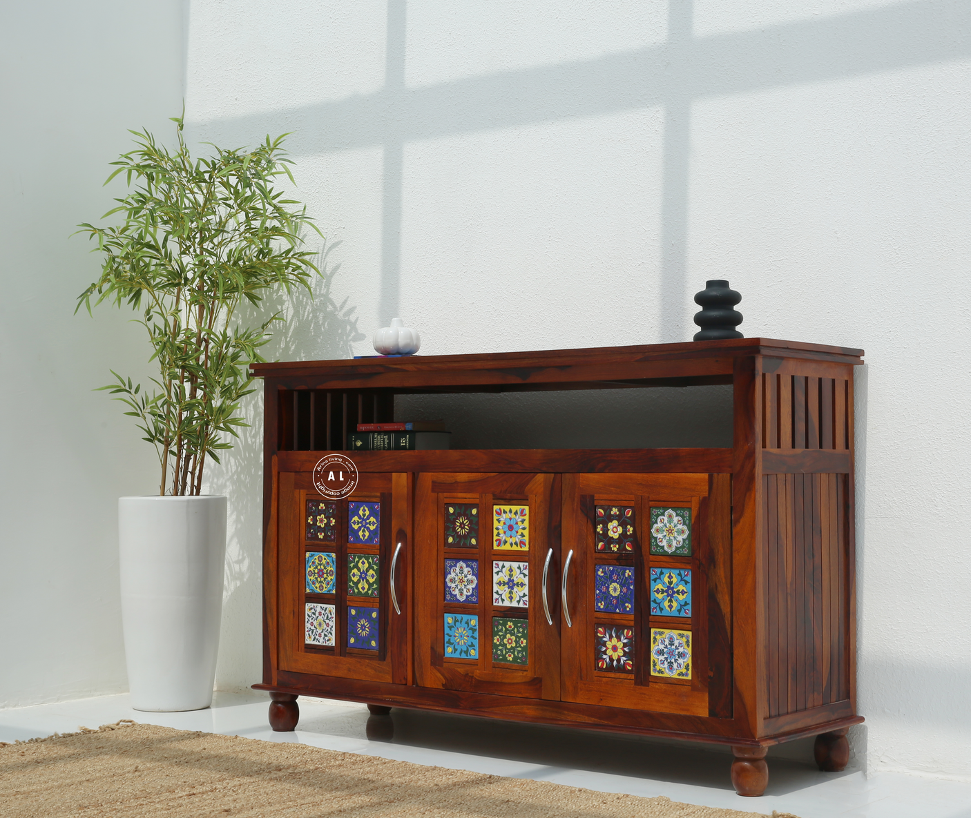 Brio 3 Door Sheesham Wood Sideboard & Cabinet - Honey Finish