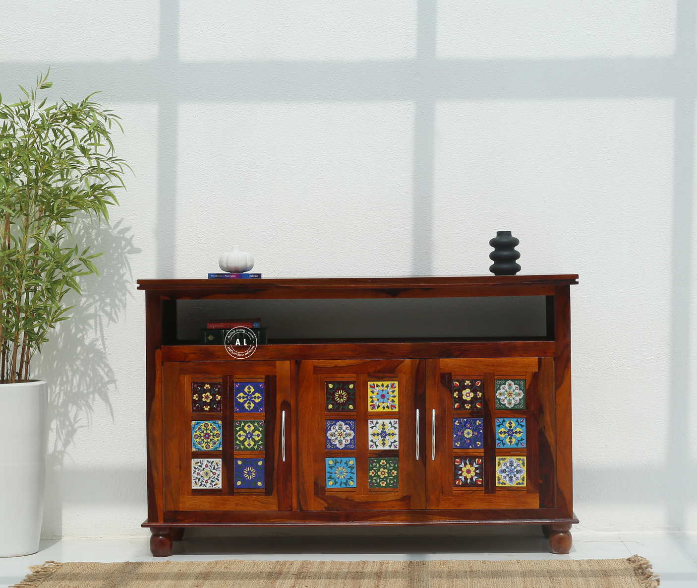 Brio 3 Door Sheesham Wood Sideboard & Cabinet - Honey Finish