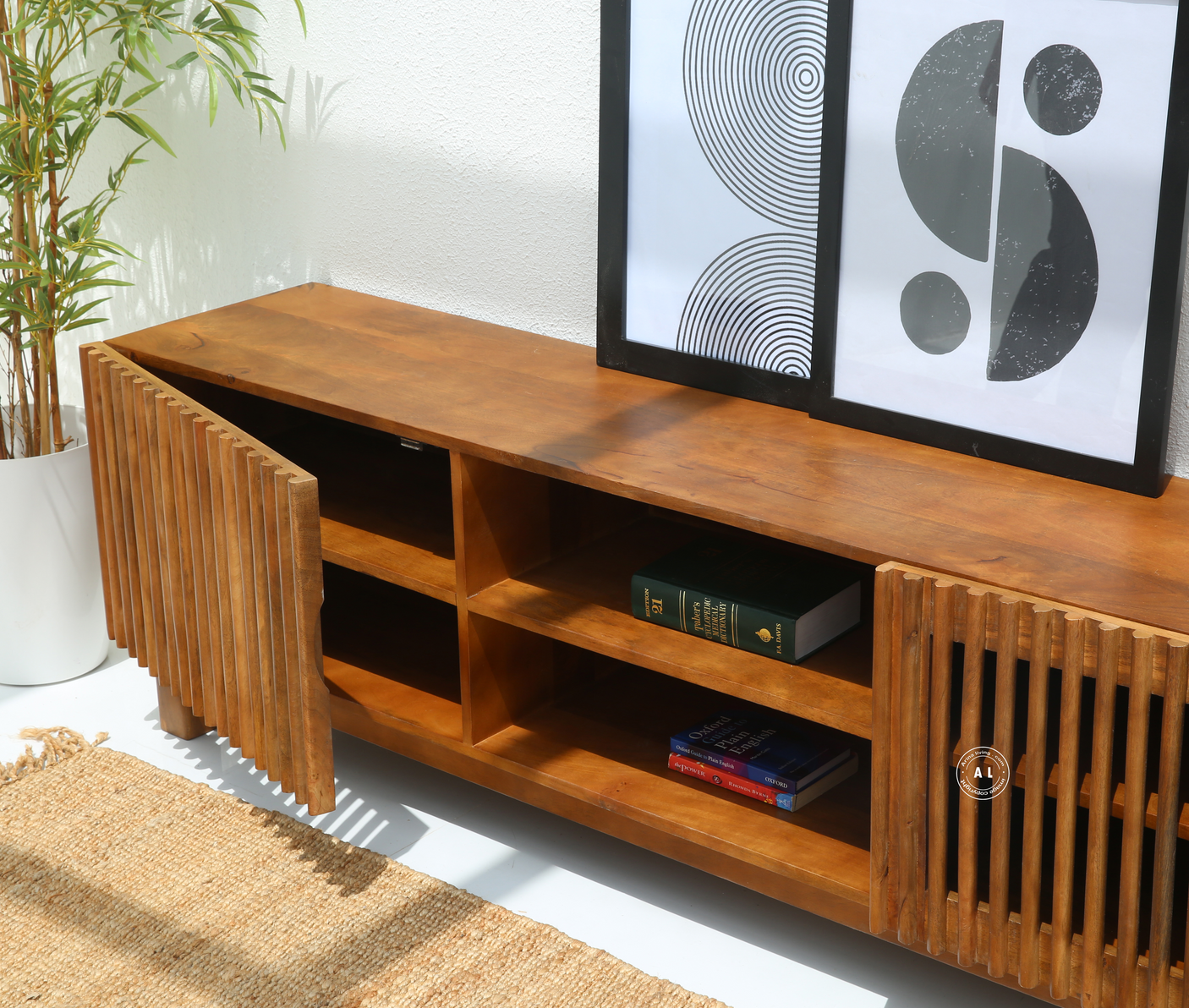 Heritage Mango Wood TV Unit - Honey Finish
