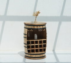 Mallus Mango Wood Barrel Cocktail Cabinet in Natural Finish – Rustic Bar Cabinet Arina Living