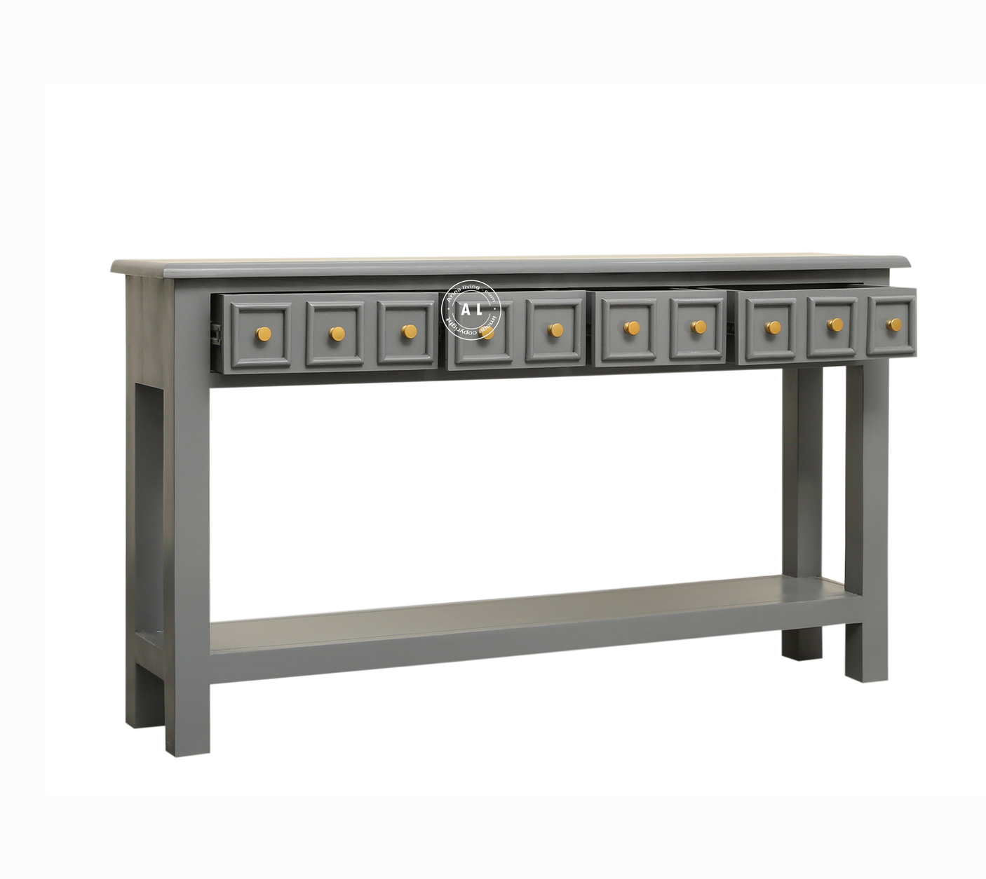 Mango Wood Console Table with Drawer Storage - grey Finish Arinaliving