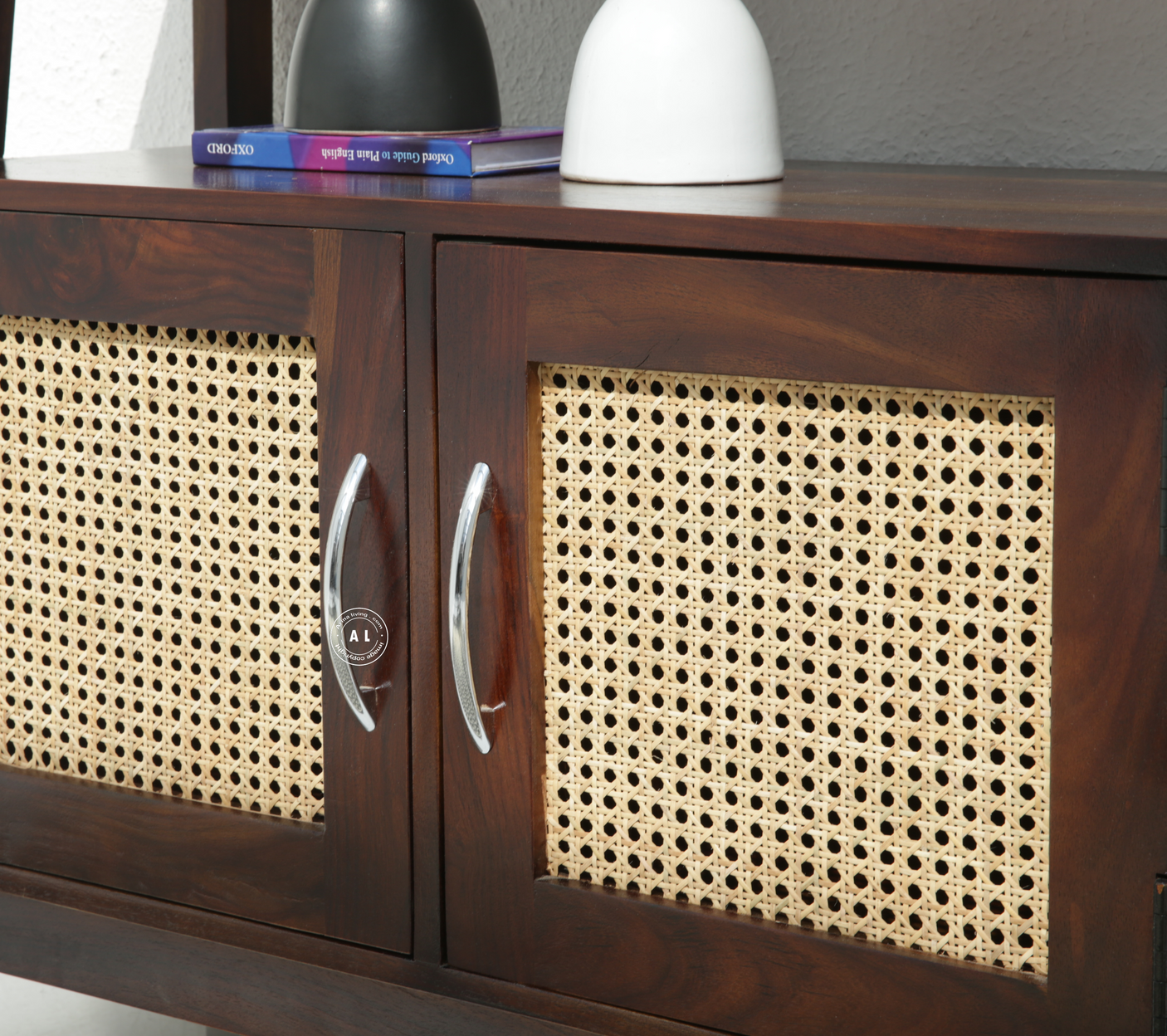 Stride Sheesham Wood Console Table with 3 Doors - Walnut Finish