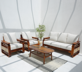 Vortex 3+1+1 Sheesham Wood Sofa Set with Cane & Brass Detailing – Honey Finish Arina Living