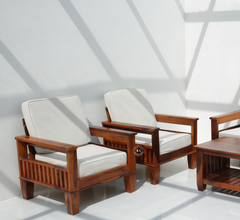 Flux 3+1+1 Sheesham Wood Sofa Set with Cushions – Honey Finish Arina Living