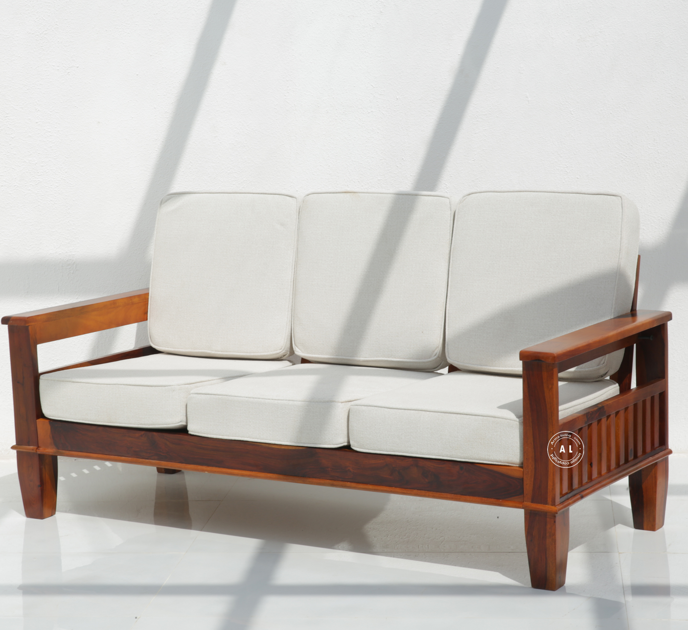 Flux 3+1+1 Sheesham Wood Sofa Set with Cushions – Honey Finish