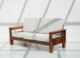Flux 3 Seater Sheesham Wood Sofa with Cushions – Honey Finish Arina Living