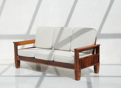 Flux 3 Seater Sheesham Wood Sofa with Cushions – Honey Finish Arina Living