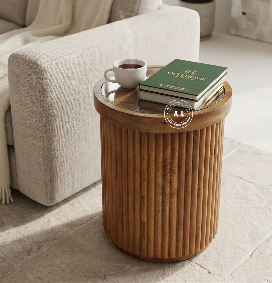 Solid mango wood side table - Honey finish